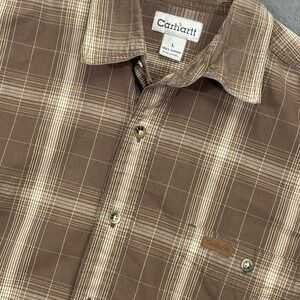 Carhartt Relaxed Fit S/S Button Shirt Mens Large Brown Plaid Pocket 100% Cotton